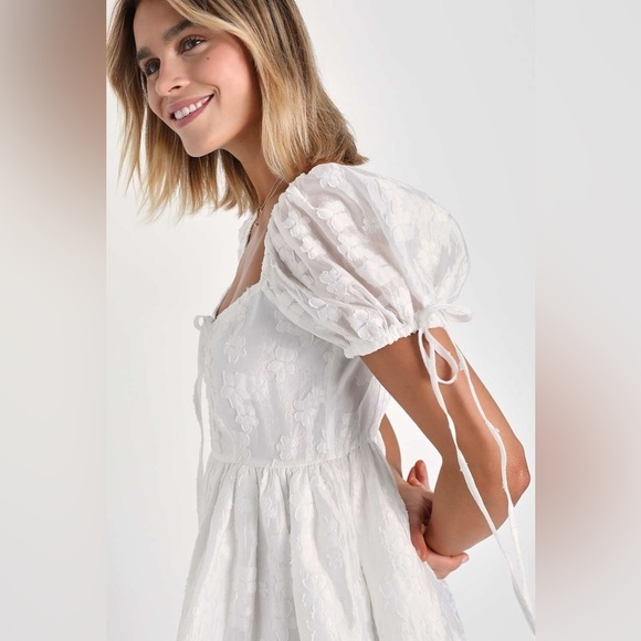LULU’S Exceptionally Angelic White Floral Puff Sleeve Mini Dress - Picture 3 of 8